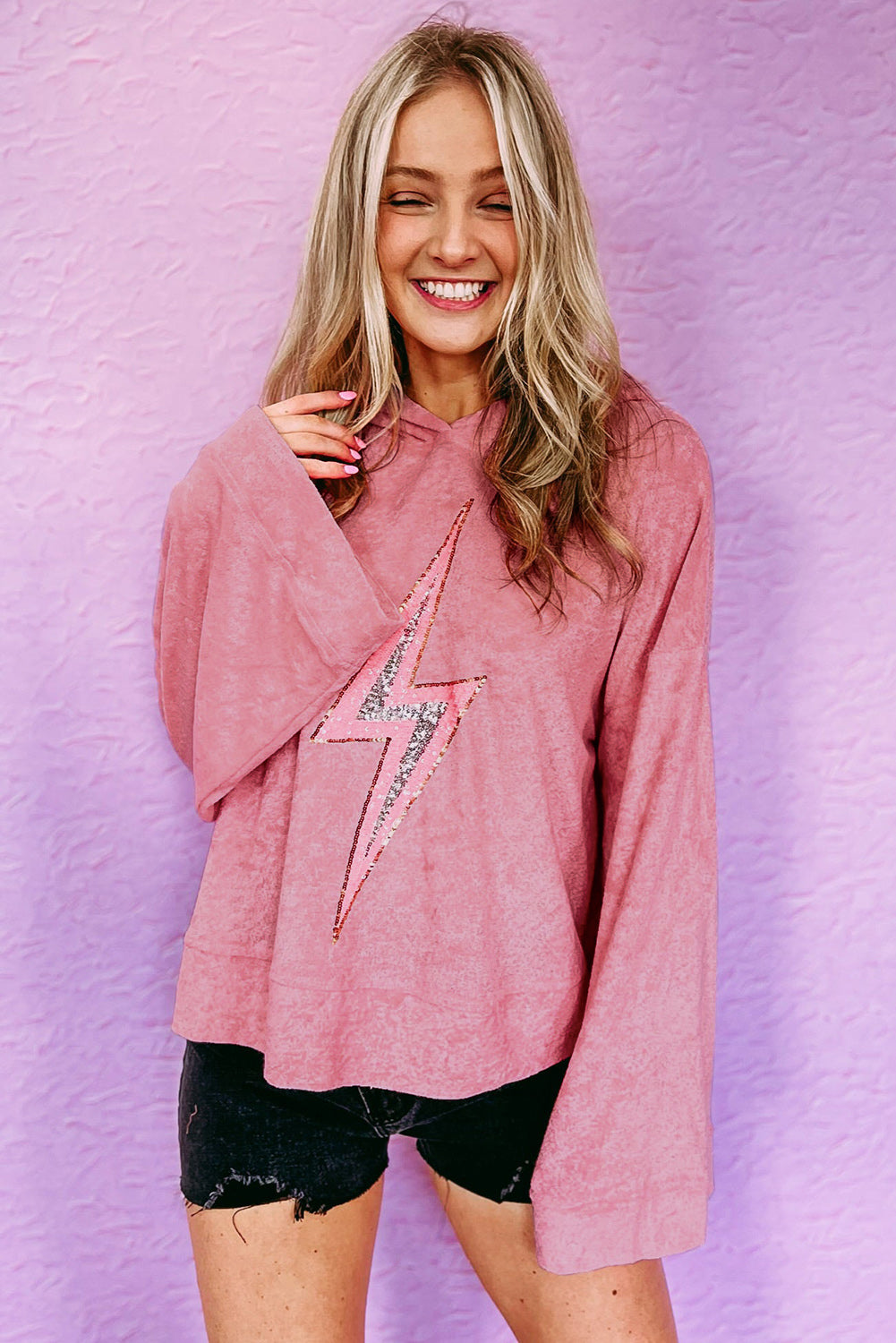 Pink Thunder Bolt Sequin Oversized Hoodie