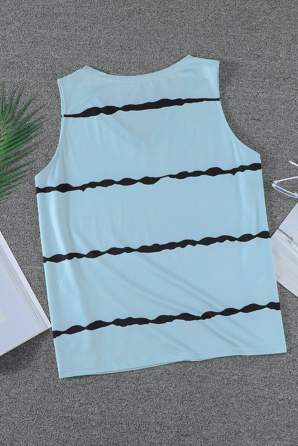 Gray Stripe Print V Neck Plus Size Tank