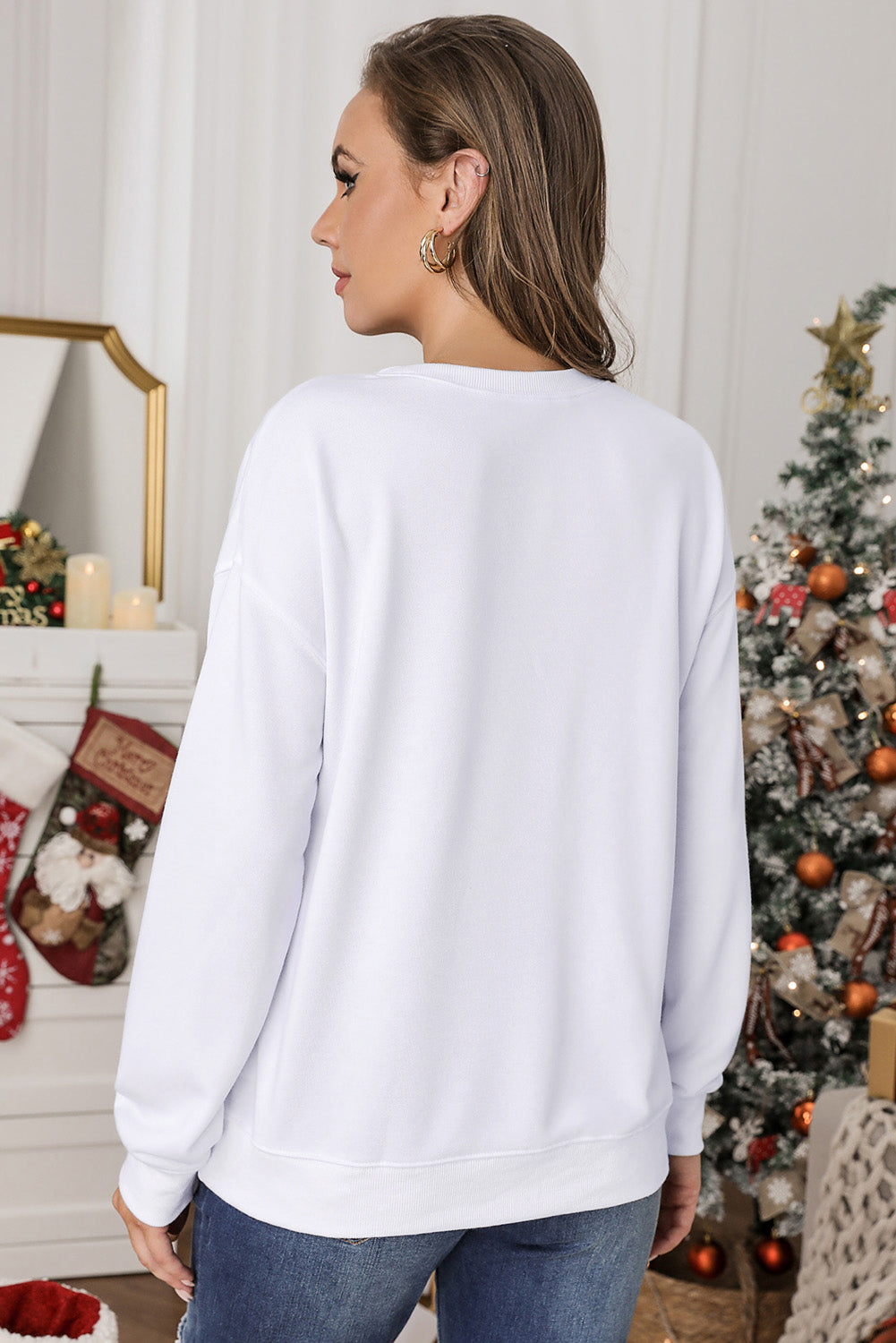 White Plain Crew Neck Pullover Sweatshirt