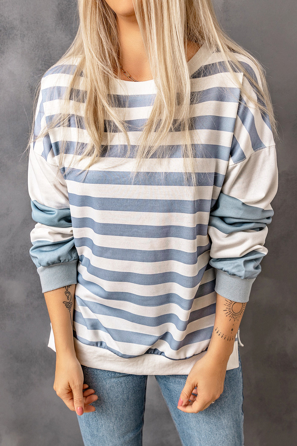 Stripe Drop Shoulder Striped Pullover Sweatshirt