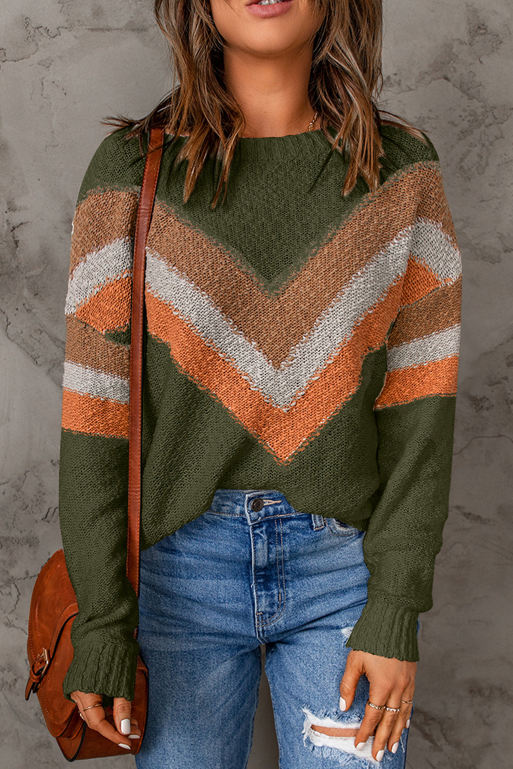 Multicolor Chevron Striped Drop Shoulder Sweater