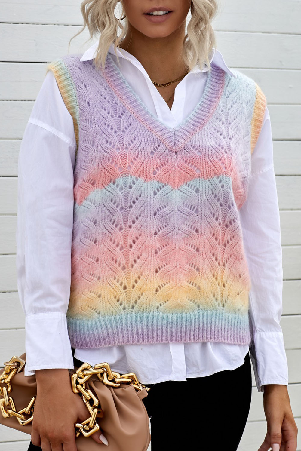 Multicolor V Neck Tie-dye Sweater Vest