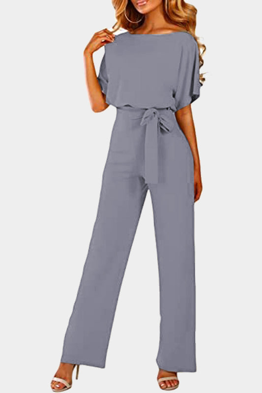 Gray Oh So Glam Belted Wide Leg Jumpsuit