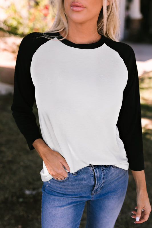 Black Color Block Raglan Sleeve Pullover Top