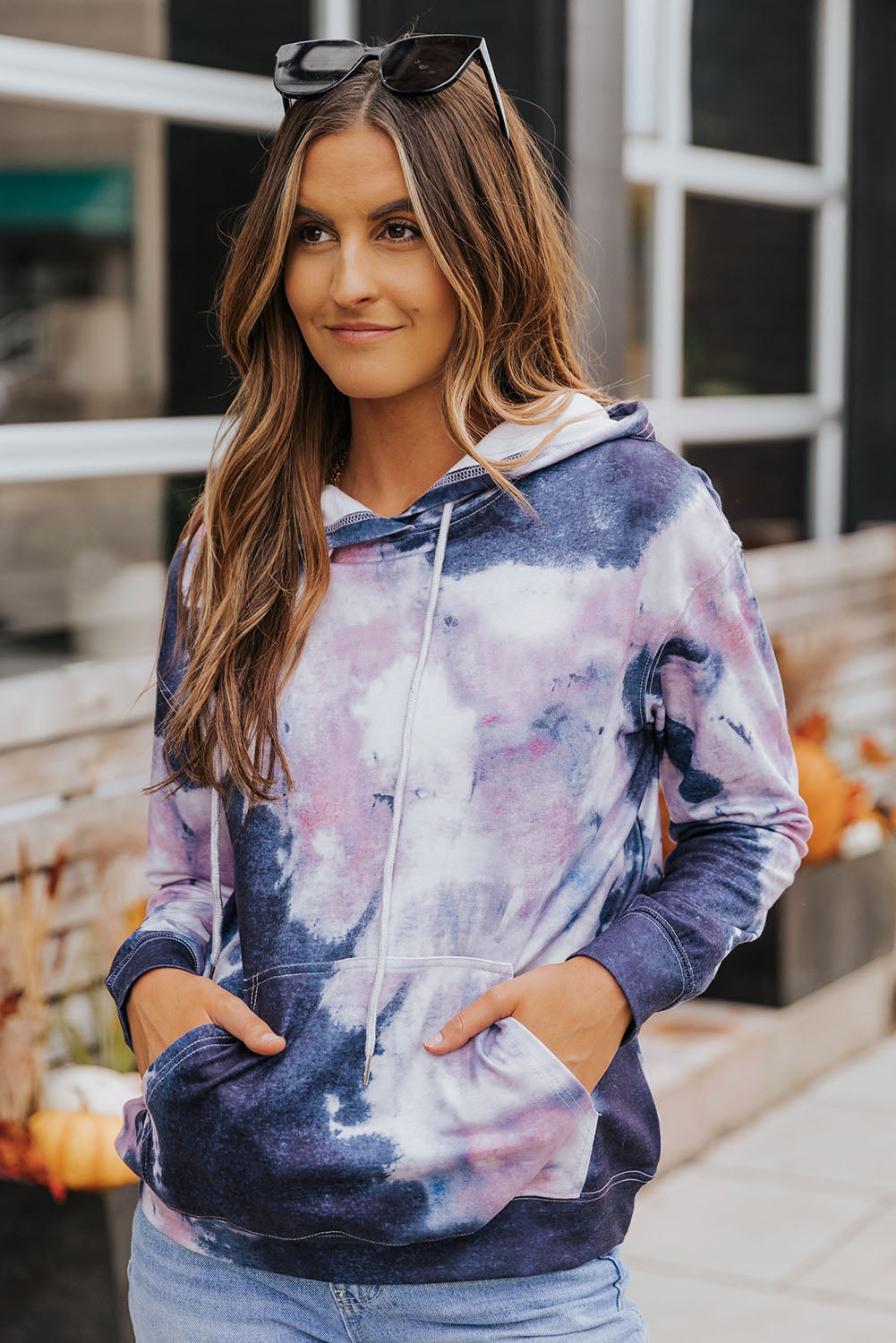 Multicolor Kangaroo Pocket Pullover Tie-dye Hoodie