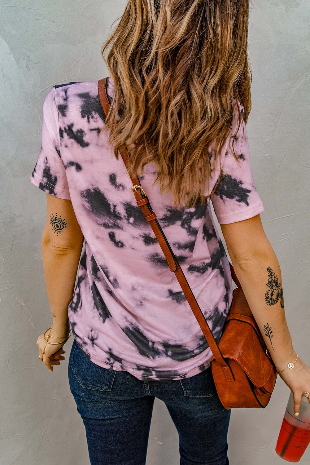 Purple Tie-dye V Neck T-shirt