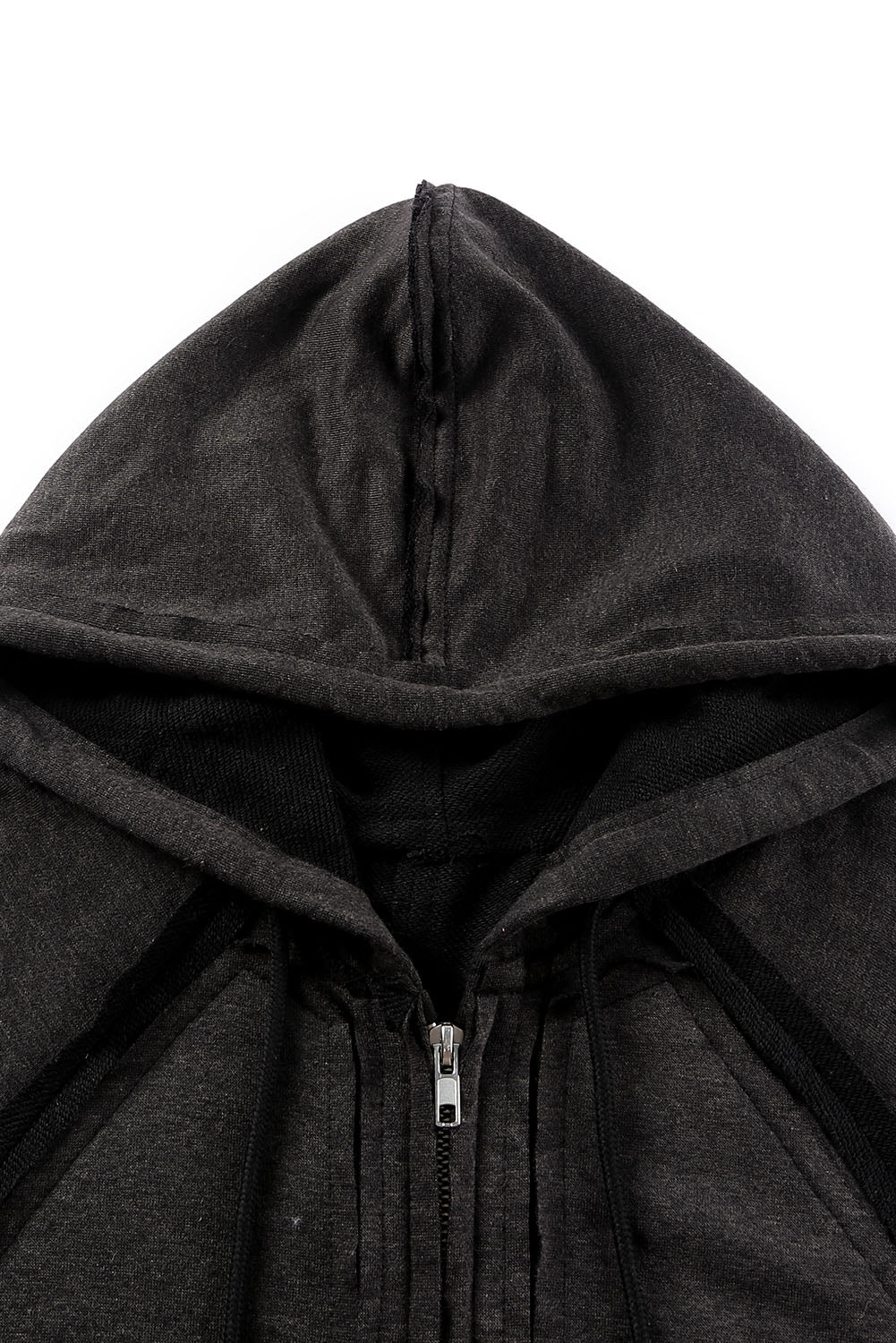 Gray Solid Color Oversized Zip Up Hoodie with Pockets