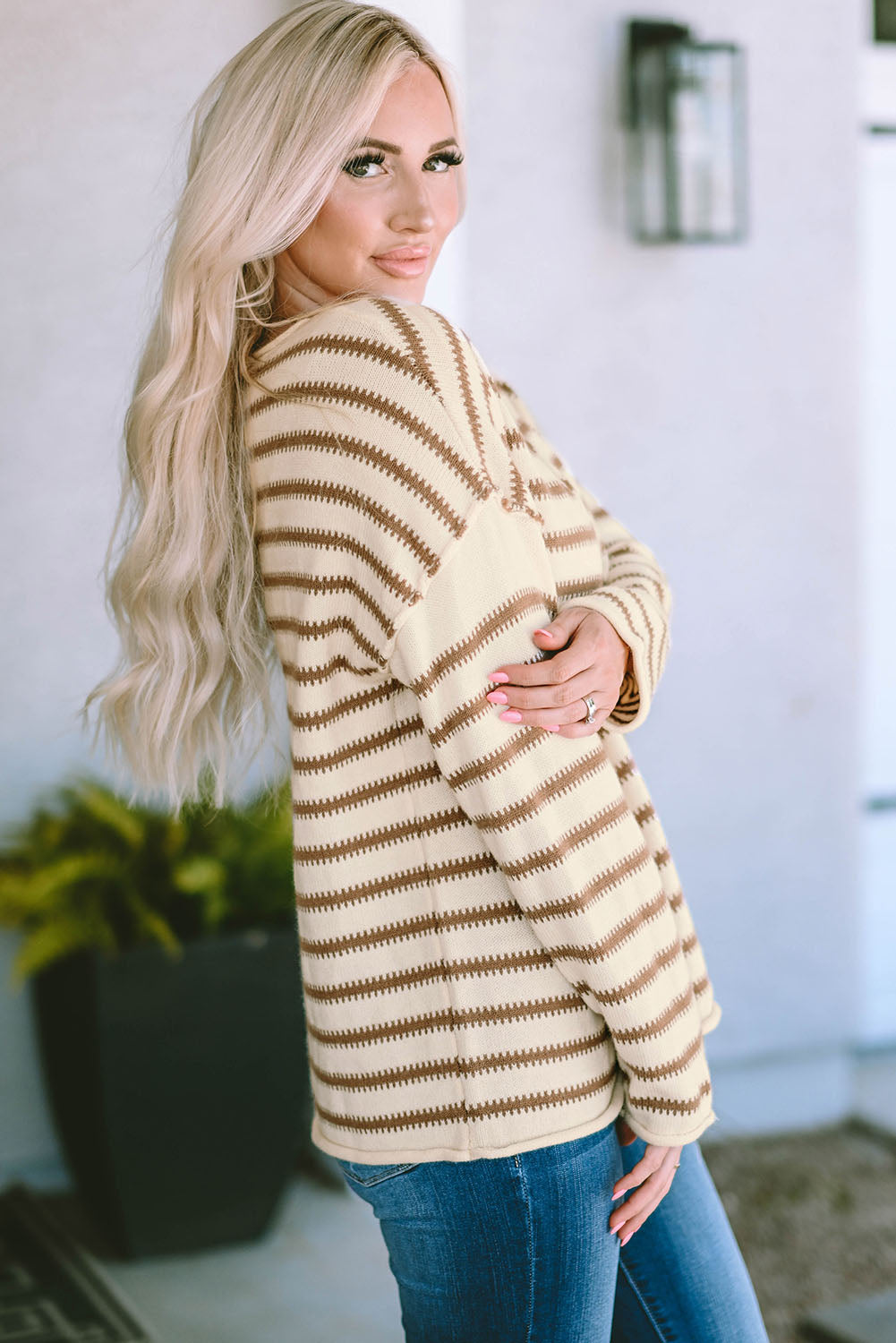 Yellow Striped Drop Shoulder Oversized Sweater