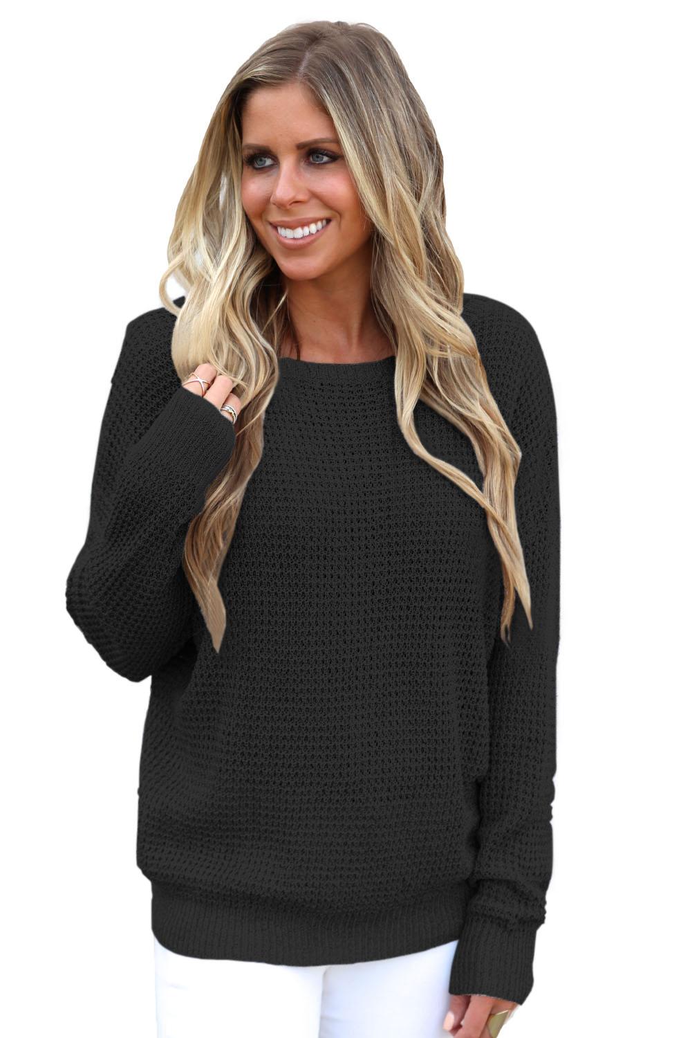 Black Cross Back Hollow-out Sweater