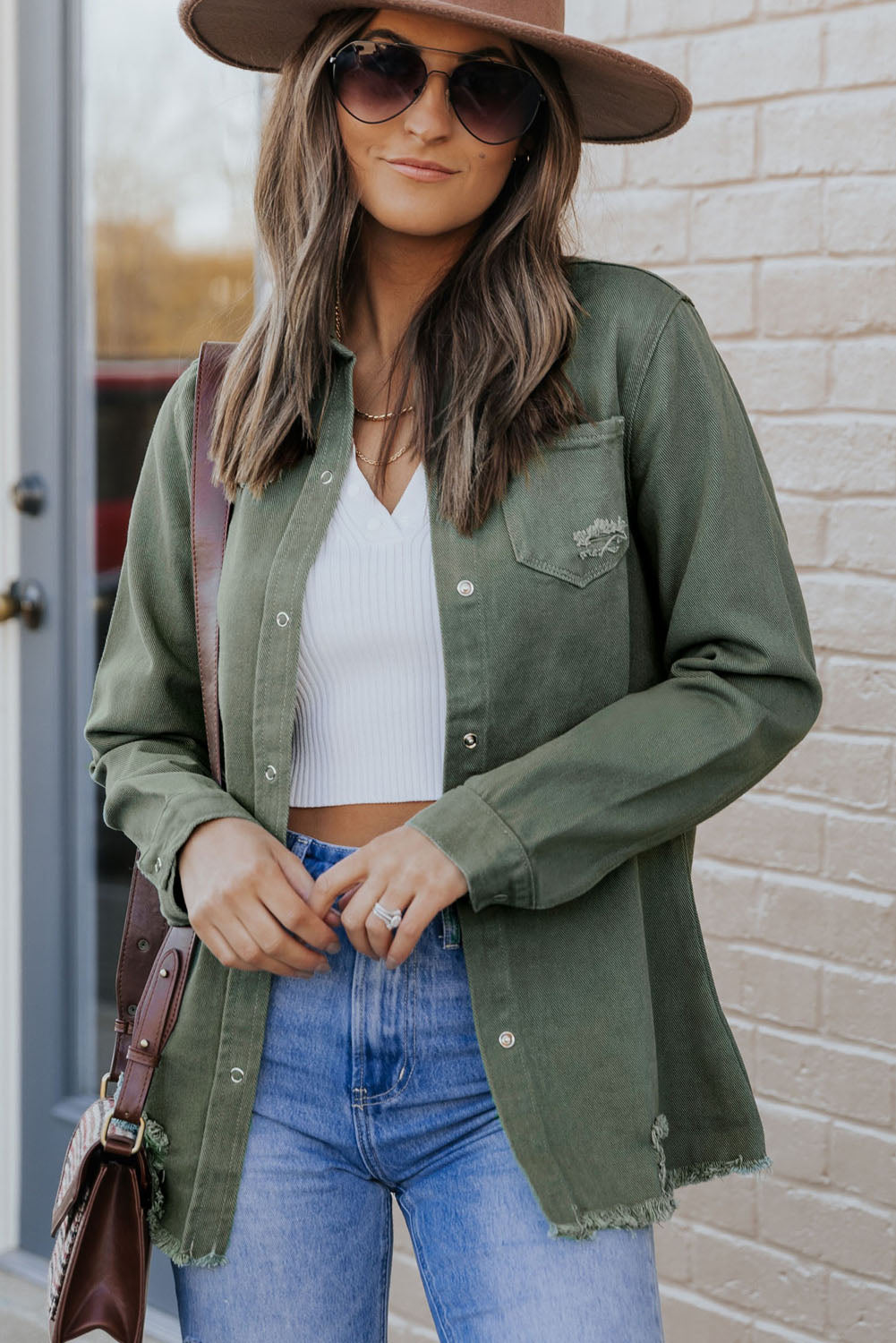 Green Ripped Denim Jacket