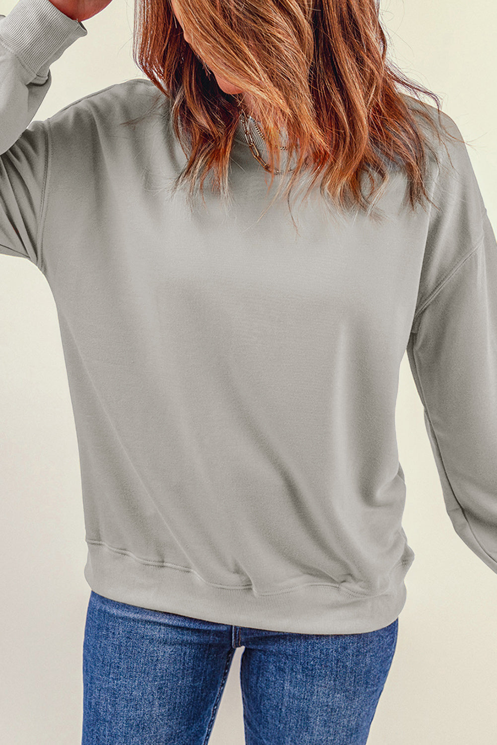 Gray Plain Crew Neck Pullover Sweatshirt