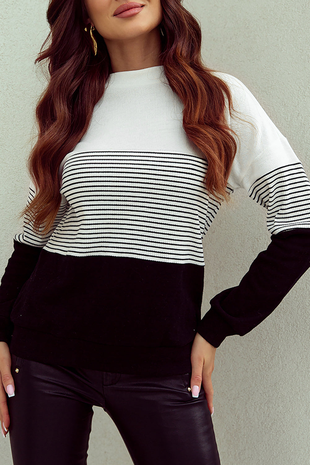 Black Striped Contrast Colorblock Knit Top