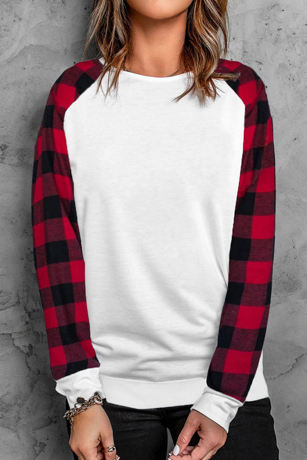 White Buffalo Plaid Long Sleeve Sweatshirt