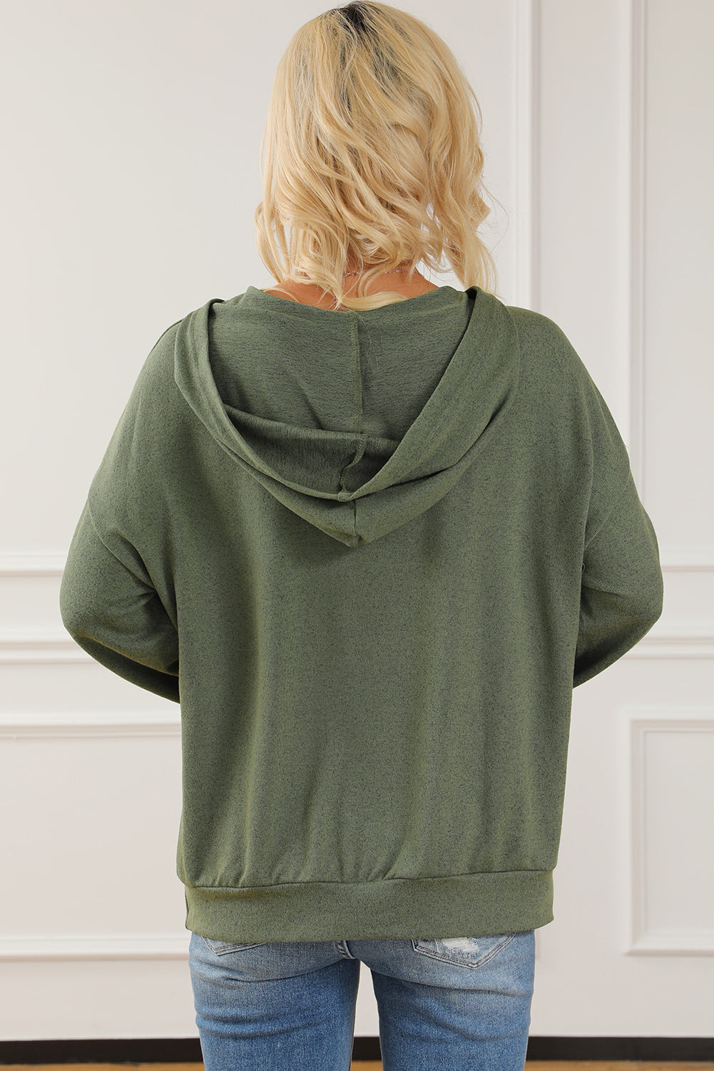 Green Lace up Marble Print Loose Hoodie