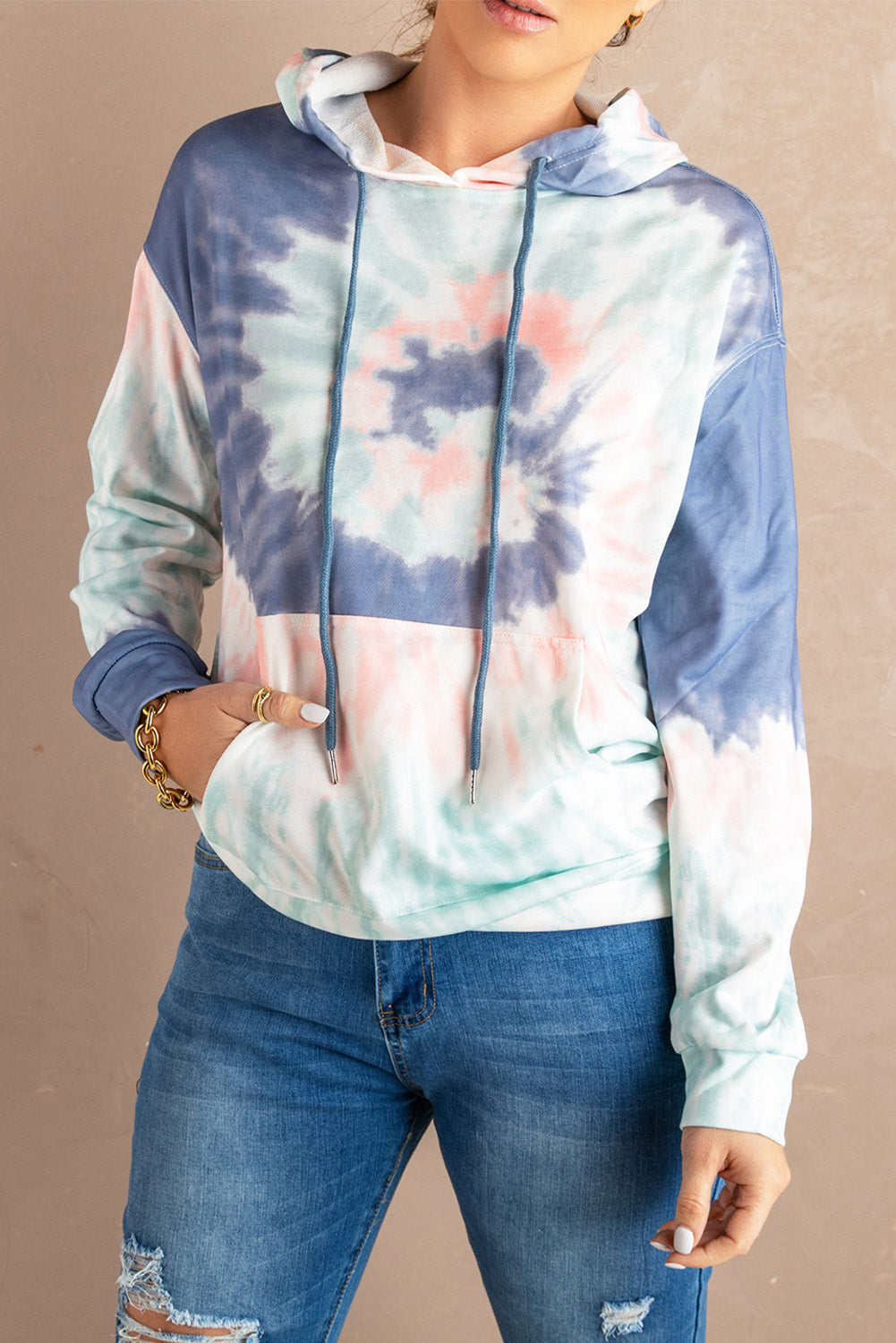 Multicolor Tie-dye Print Pullover Hoodie