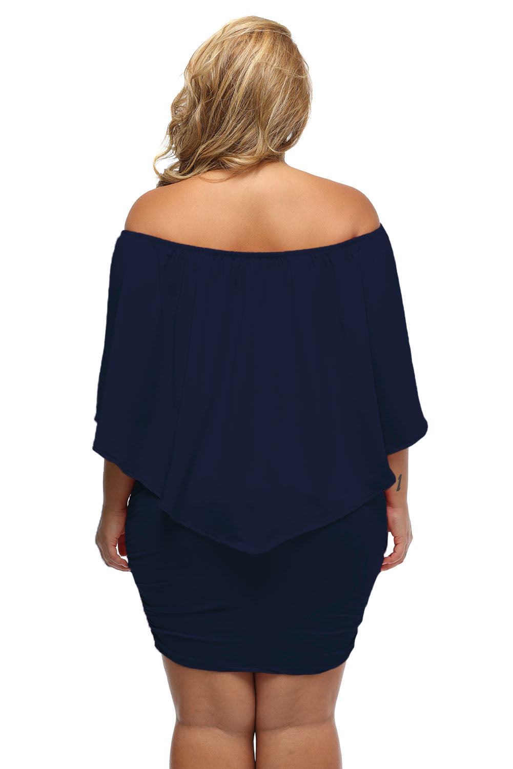 Plus size  Dressing Layered Dark Blue Mini Poncho Dress