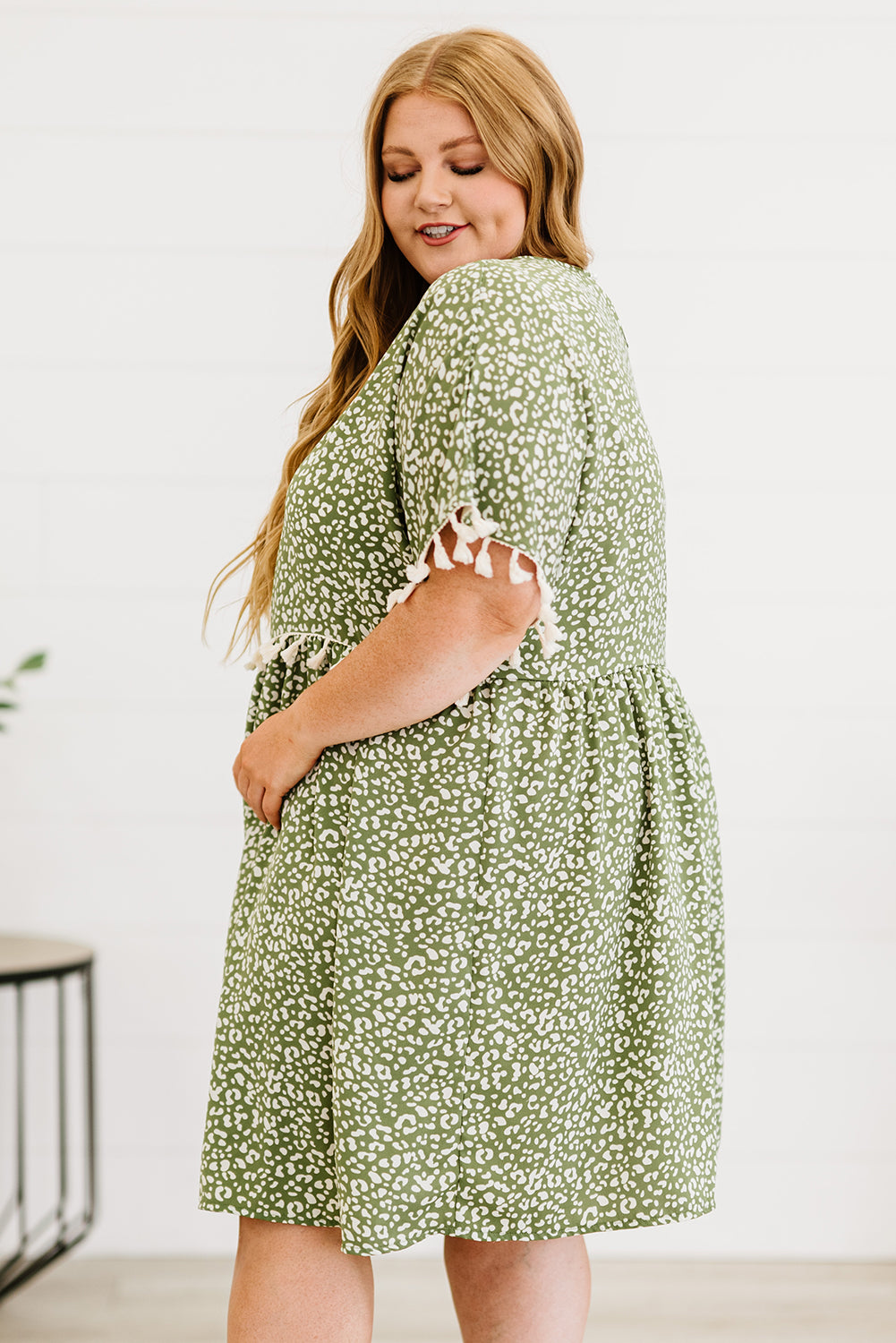Green Plus size Leopard Tassel Dress