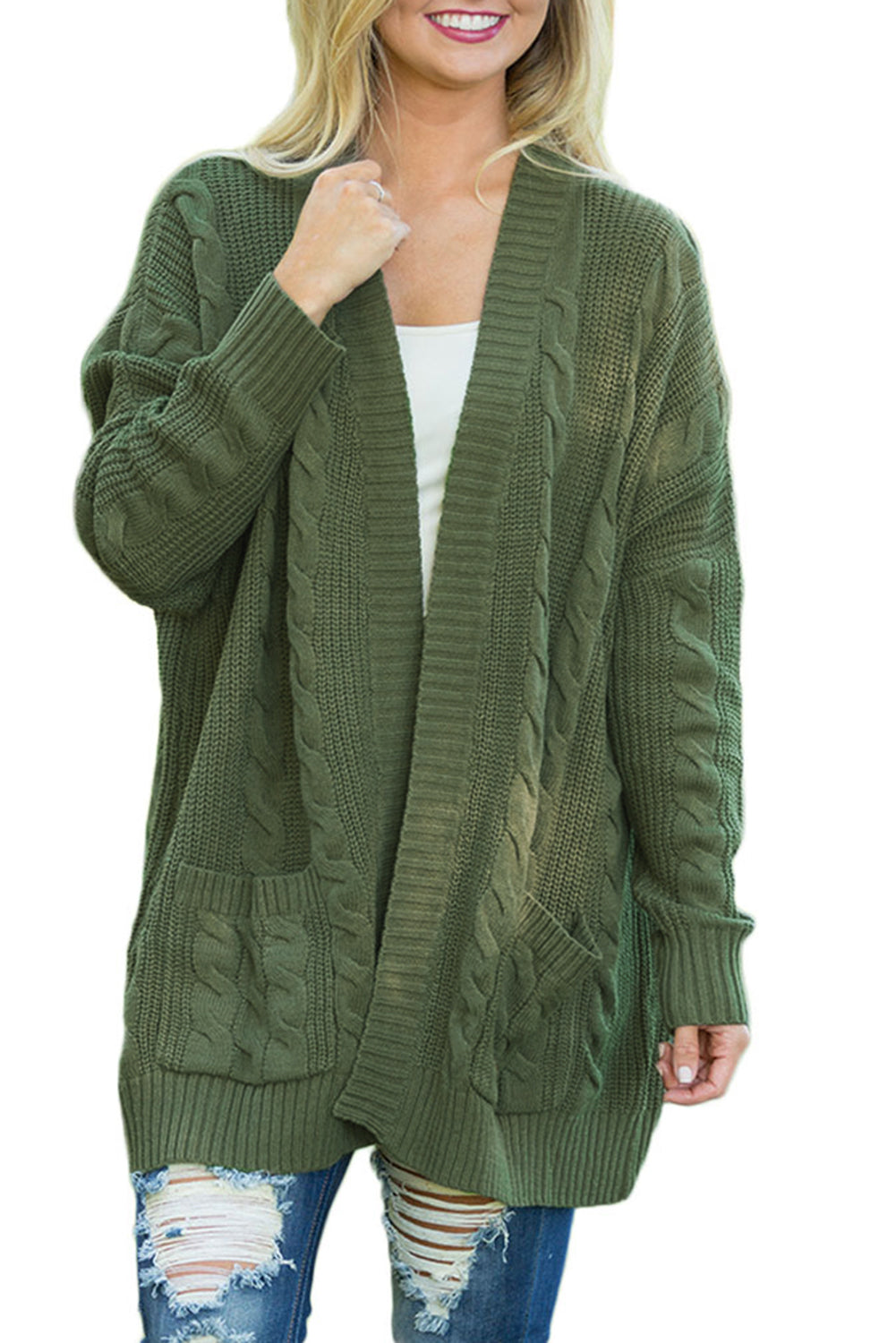 Army Knit Texture Long Cardigan