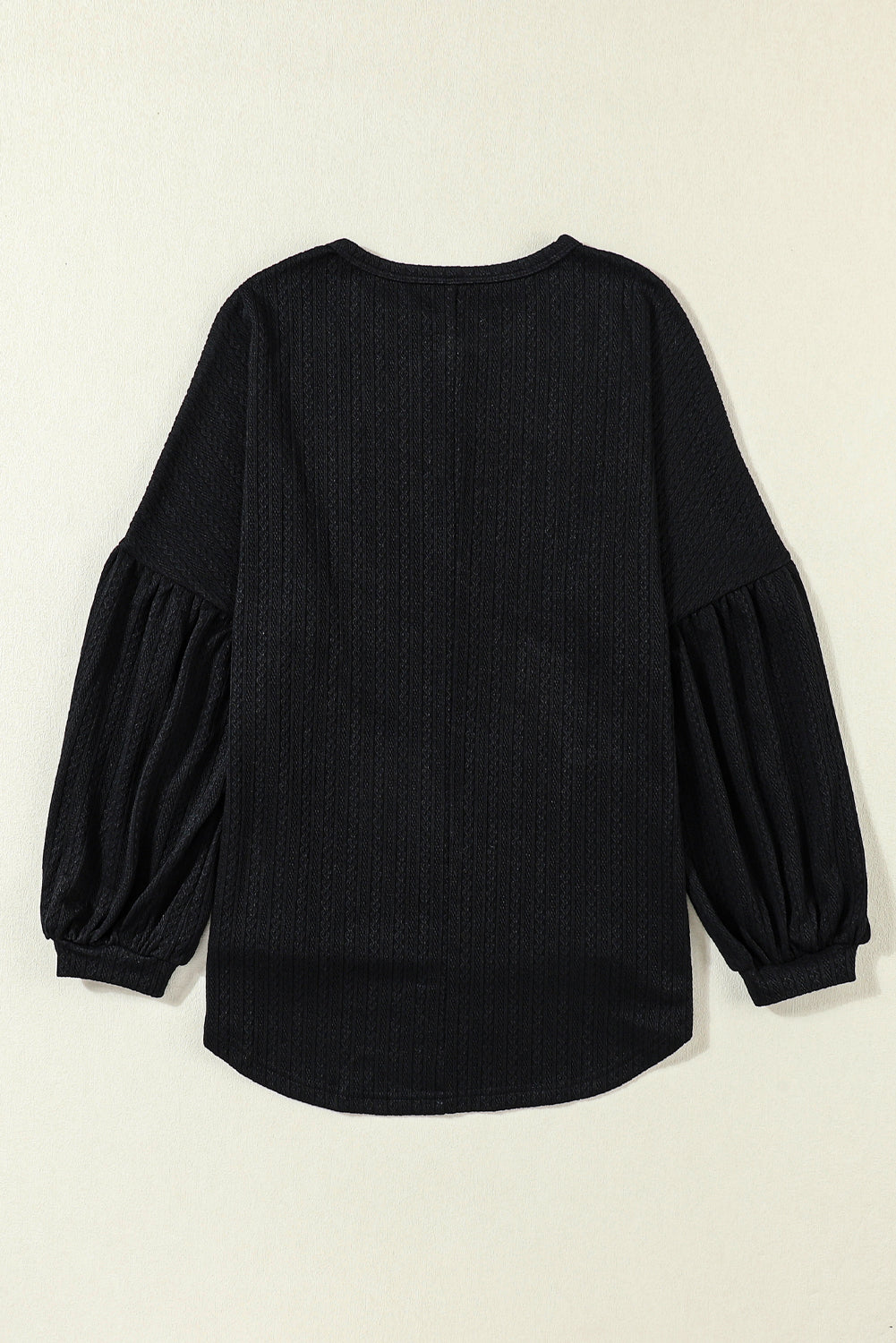 Black Faux Knit Jacquard Puffy Long Sleeve Top