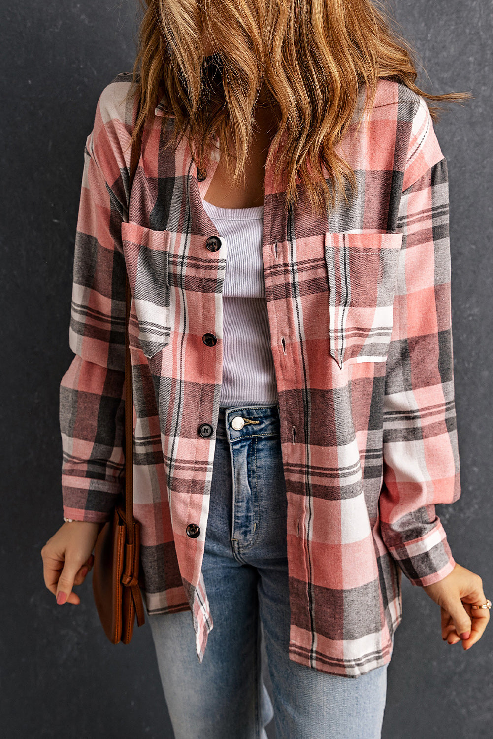 Pink Plaid Button Up Patch Pocket Shirt