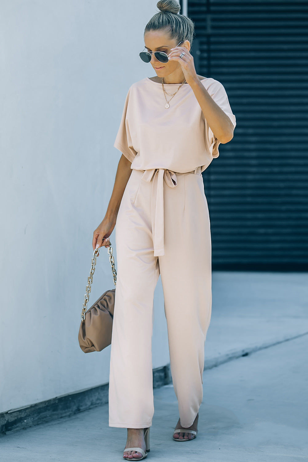 Apricot Oh So Glam Belted Wide Leg Jumpsuit