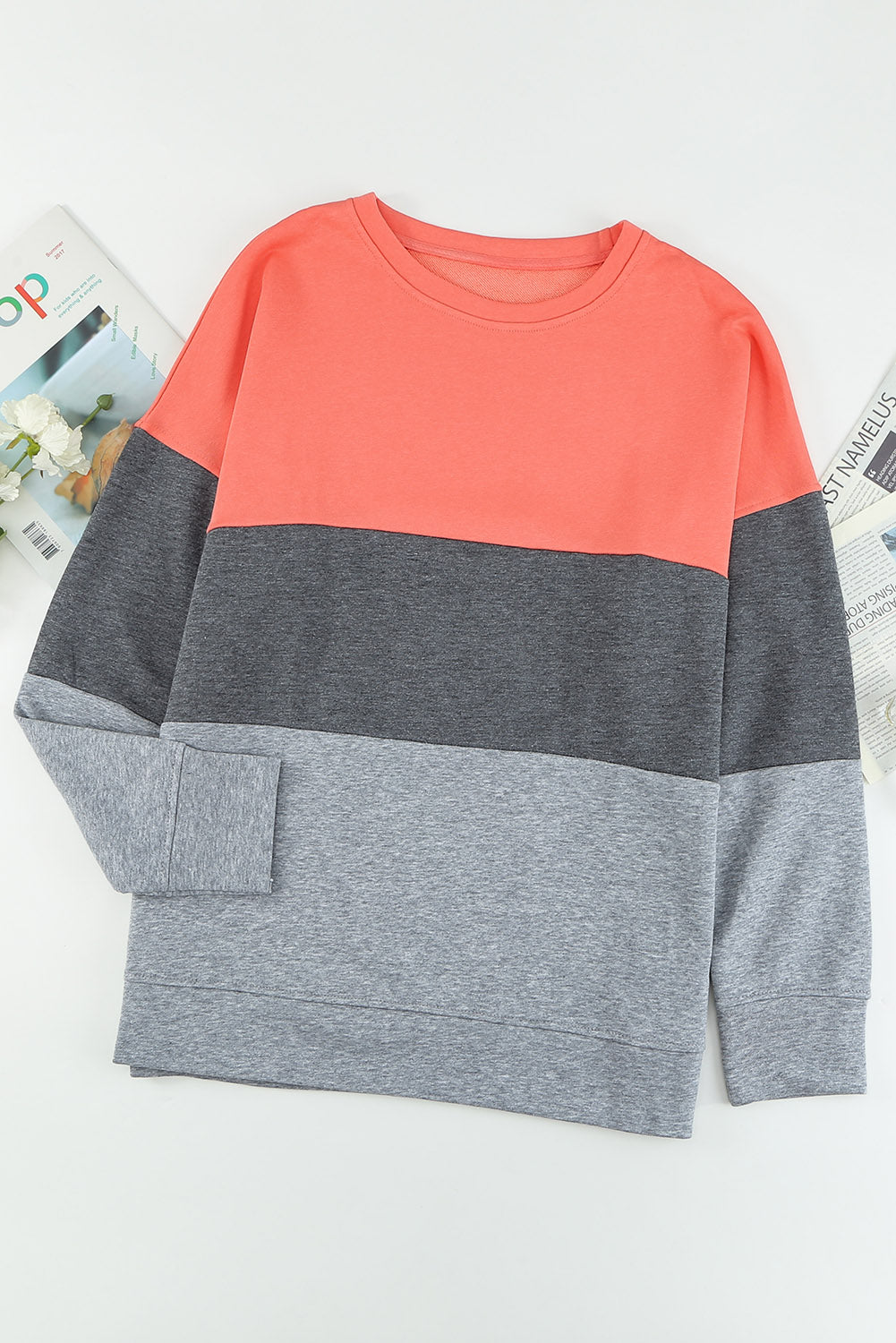 Gray Crew Neck Colorblock Plus Size Sweatshirt