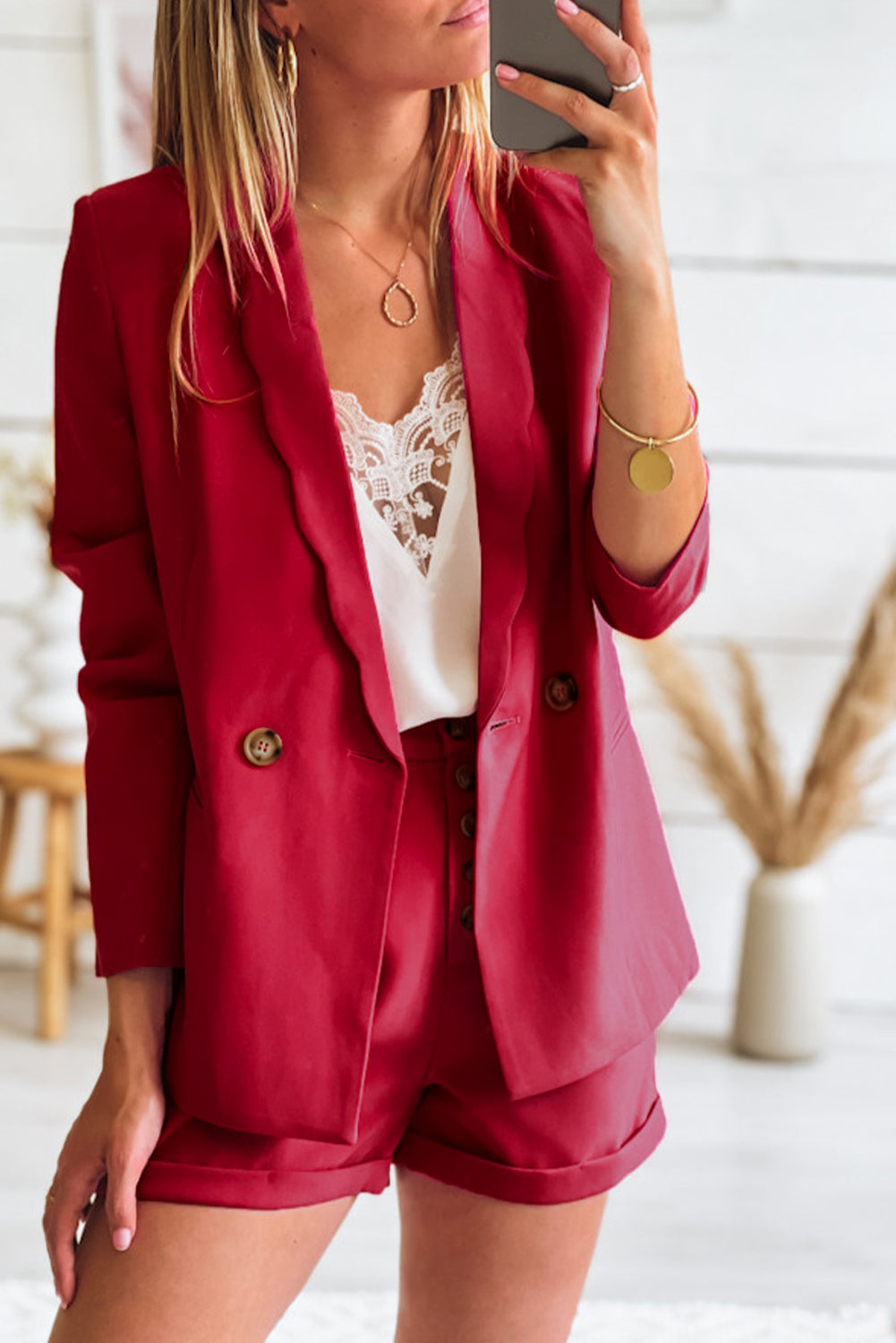 Rose Wavy Collar Single Button Blazer