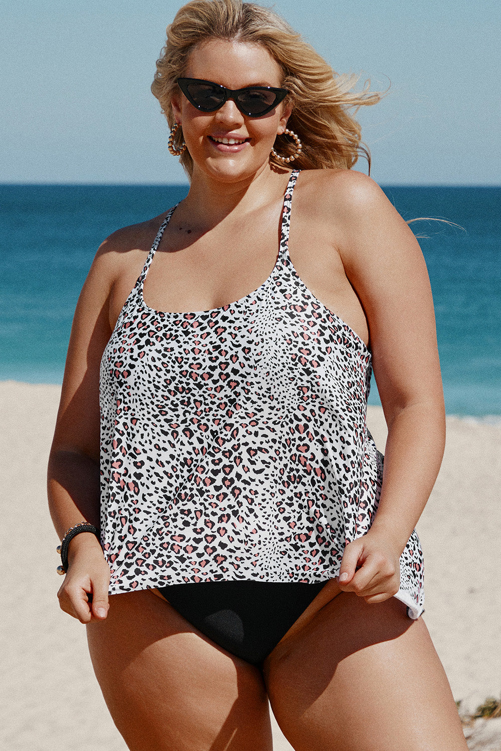 Leopard Scoop Neck Racerback Leopard Plus Size Tankini