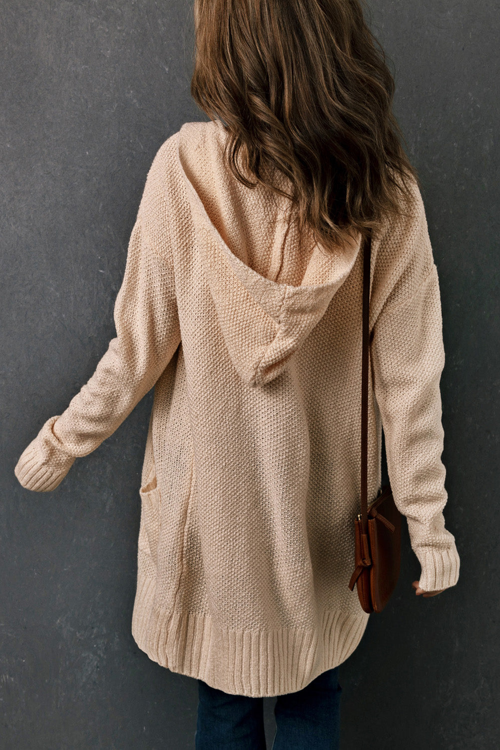 Apricot Hooded Open Knit Cardigan