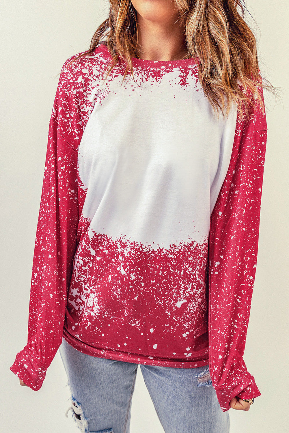 Fiery Red Tie-dyed Crew Neck Pullover Sweatshirt