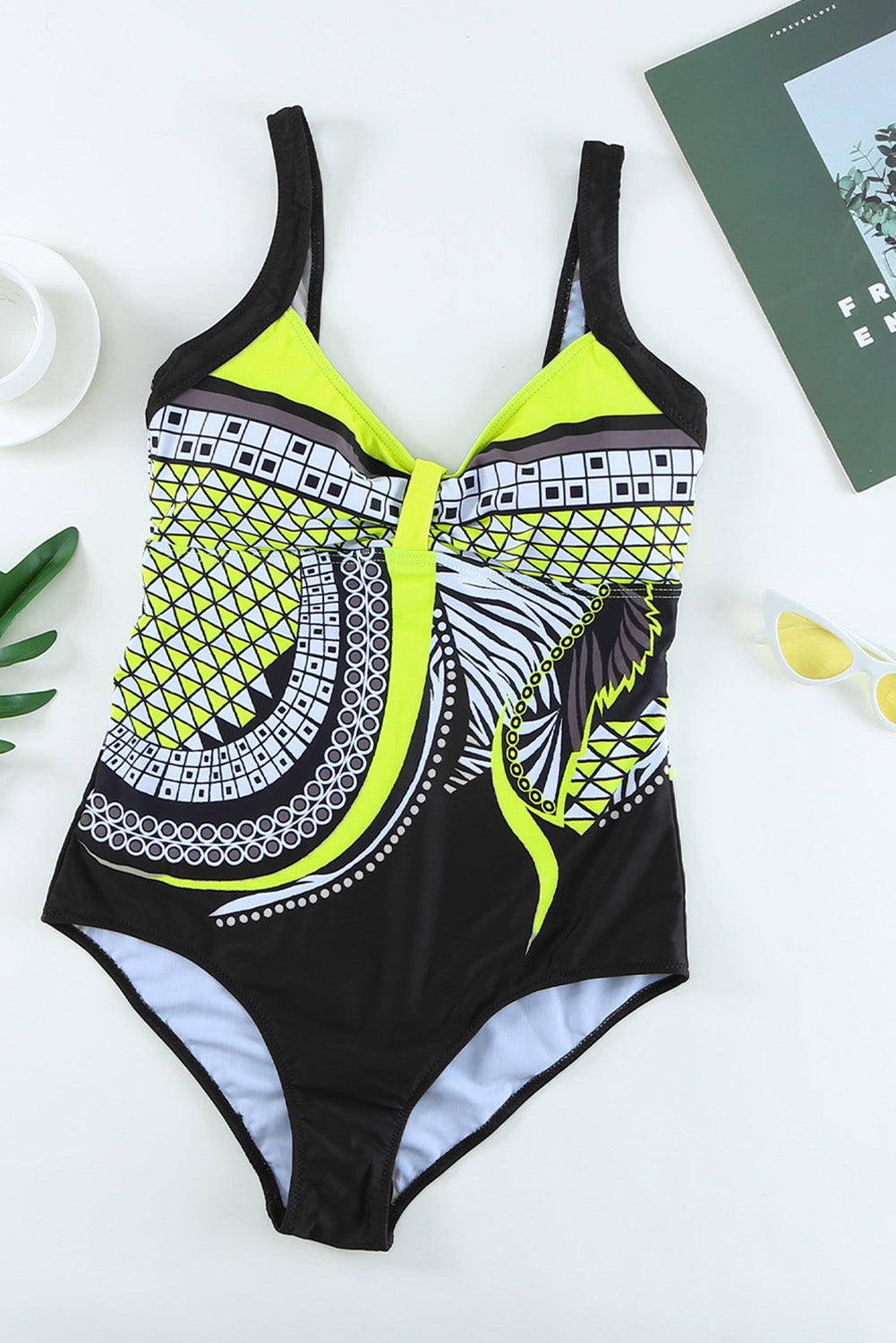 Yellow Tribal Print One Piece Swimsuit