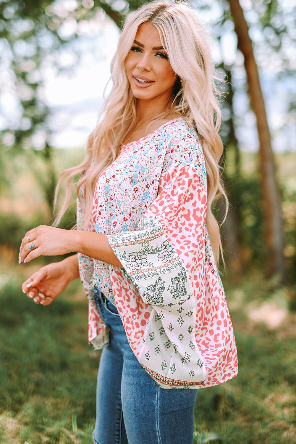 Multicolor Animal Floral Mix Print Cape Top