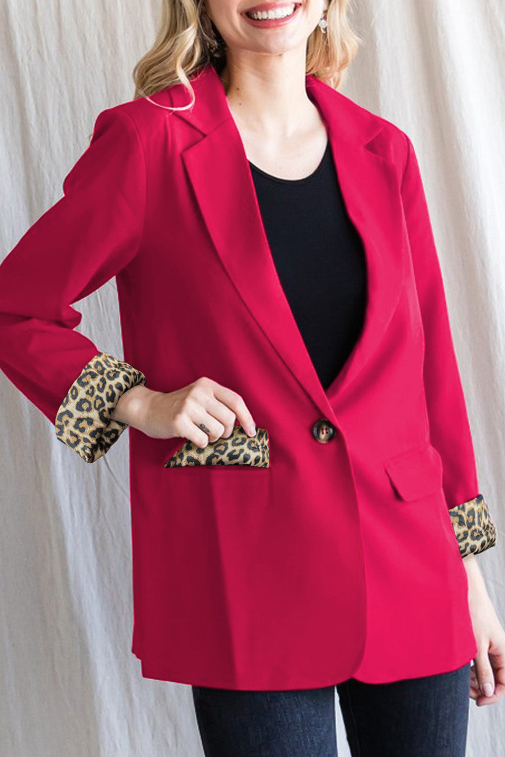 Rose Leopard Lined Blazer