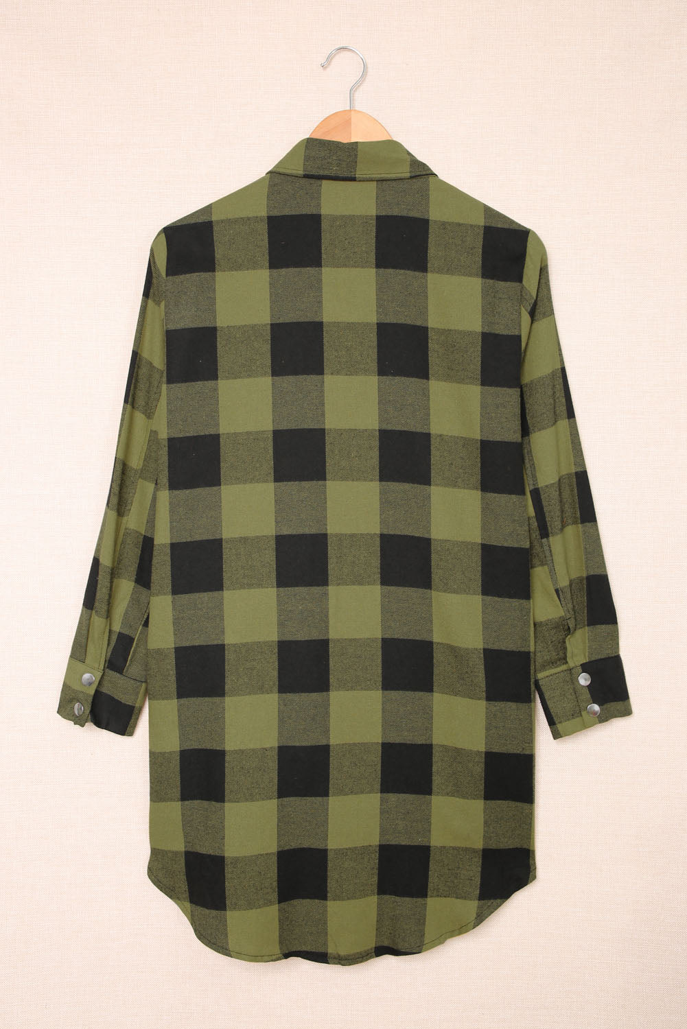 Green Turn-down Collar Plaid Shirt Coat