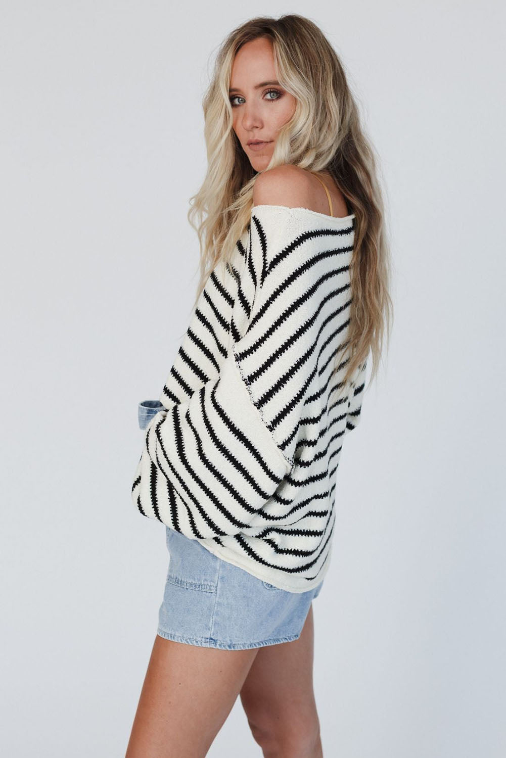 Black Striped Drop Shoulder Oversized Sweater