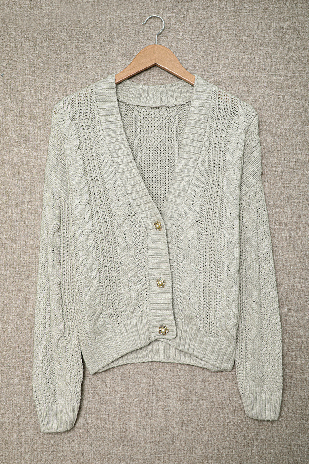 Apricot  Buttons Weave Knit Cardigan