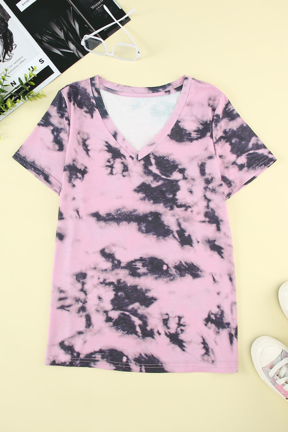 Purple Tie-dye V Neck T-shirt