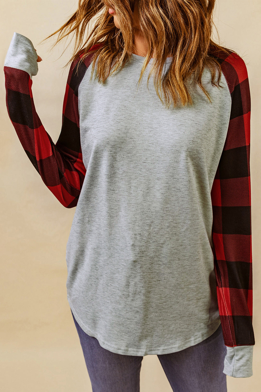 Gray Buffalo Plaid Long Sleeve Sweatshirt