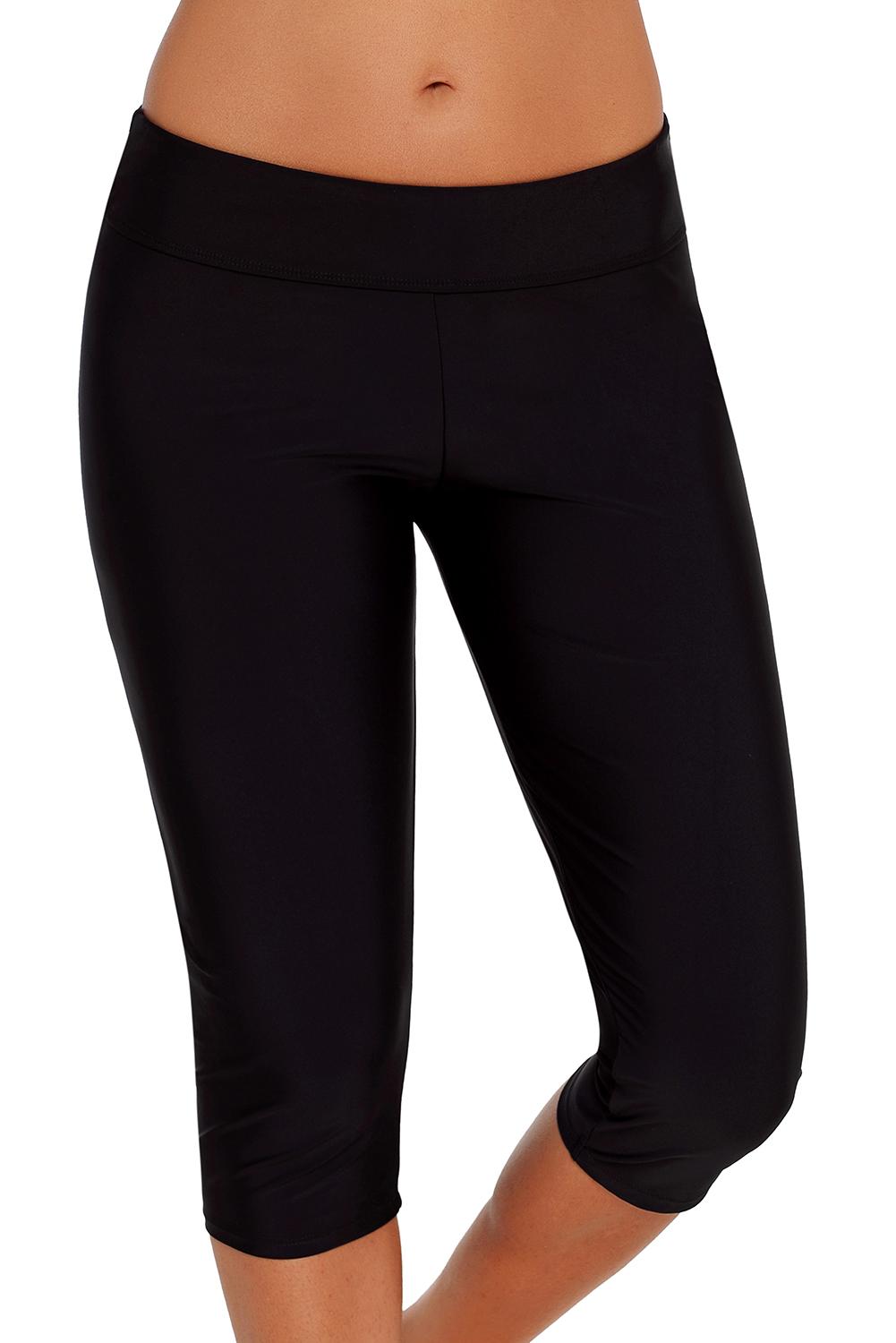 Black Mid Waist Crop Swim Leggings