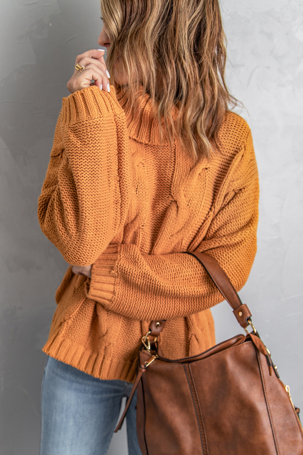 Yellow Cuddle Weather Cable Knit Handmade Turtleneck Sweater