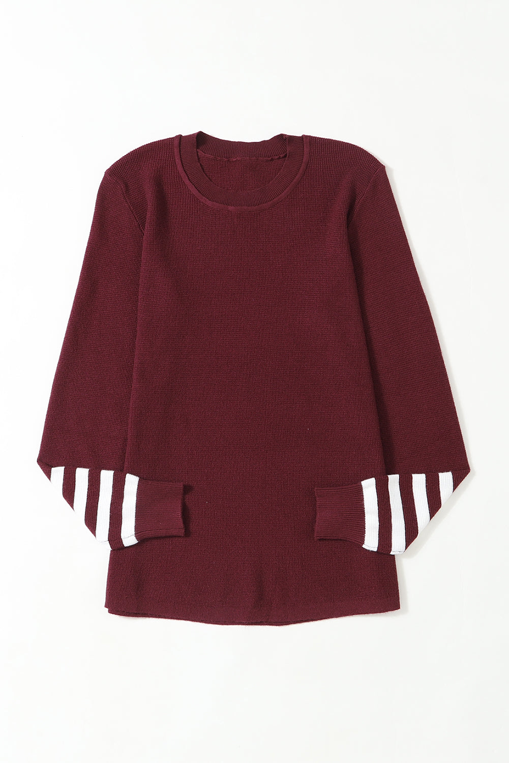 Red Striped Sleeve Plain Knit Sweater