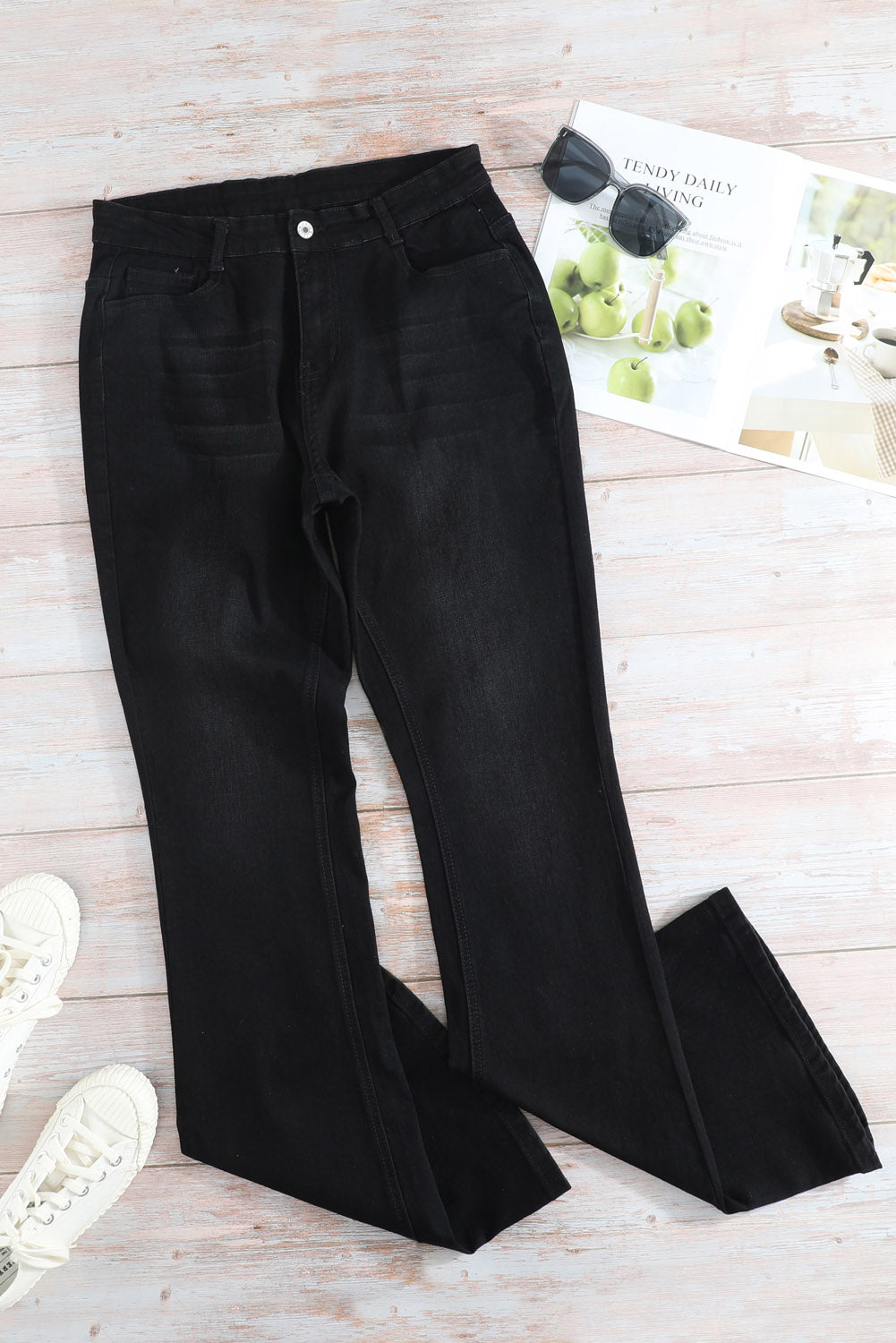 Black Wash Vintage Wide Leg Jeans