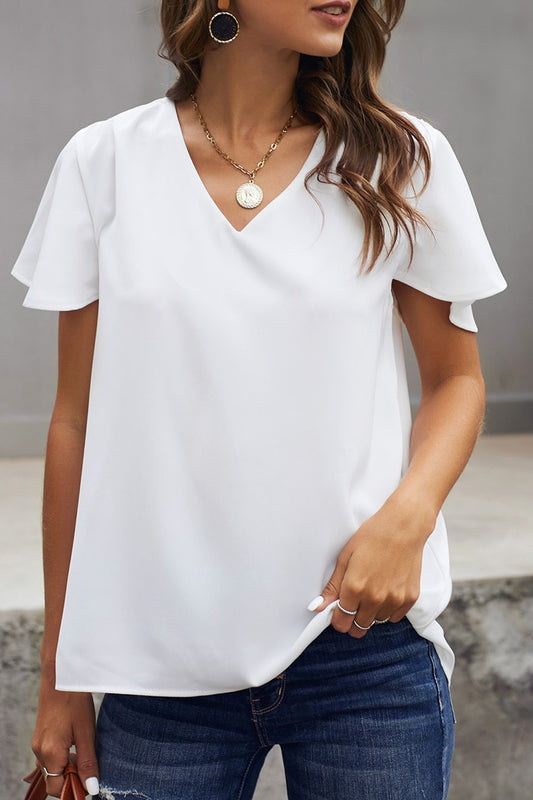 White V Neck Short Sleeve Tee