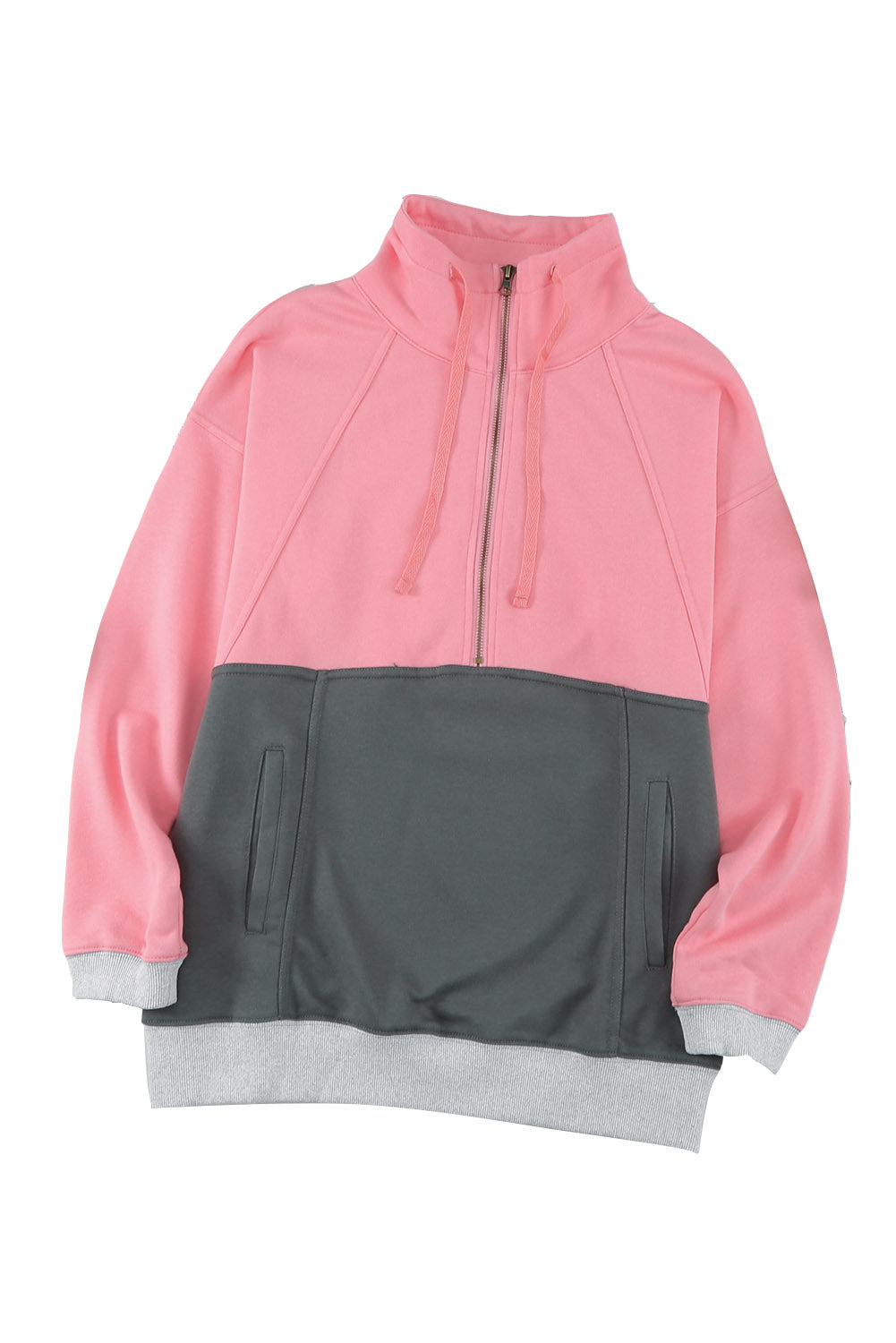 Pink Zipped Colorblock Sweatshirt with Pockets