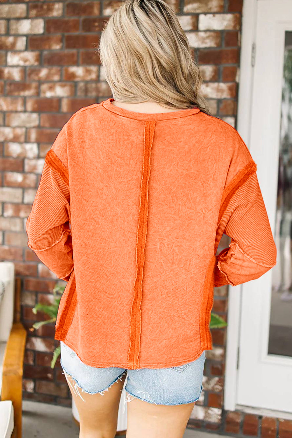 Orange Exposed Seamed High Low Raw Edge Sweatshirt