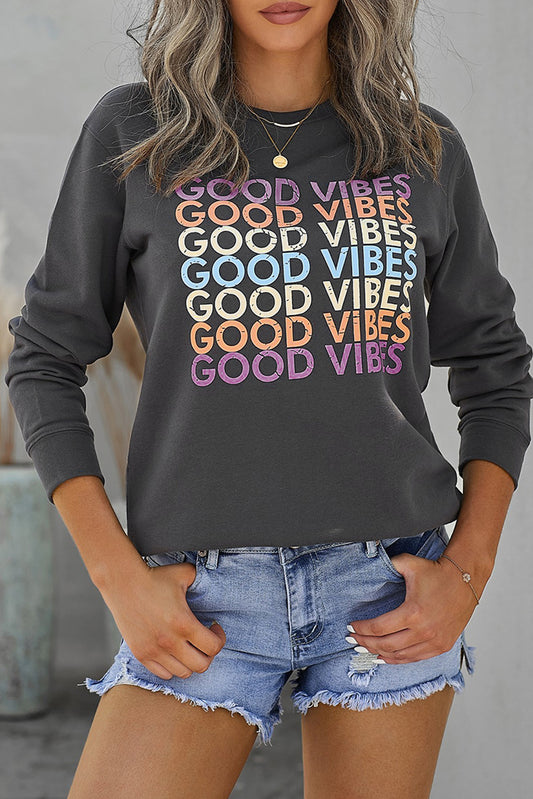 Gray GOOD VIBES Graphic Pullover Sweatshirt