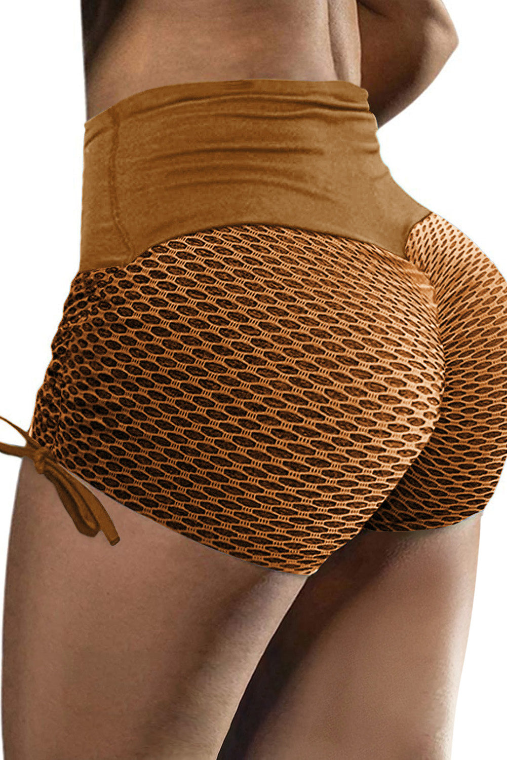 Brown Side Drawstring Anti Cellulite High Waist Scrunch Butt Lift Shorts