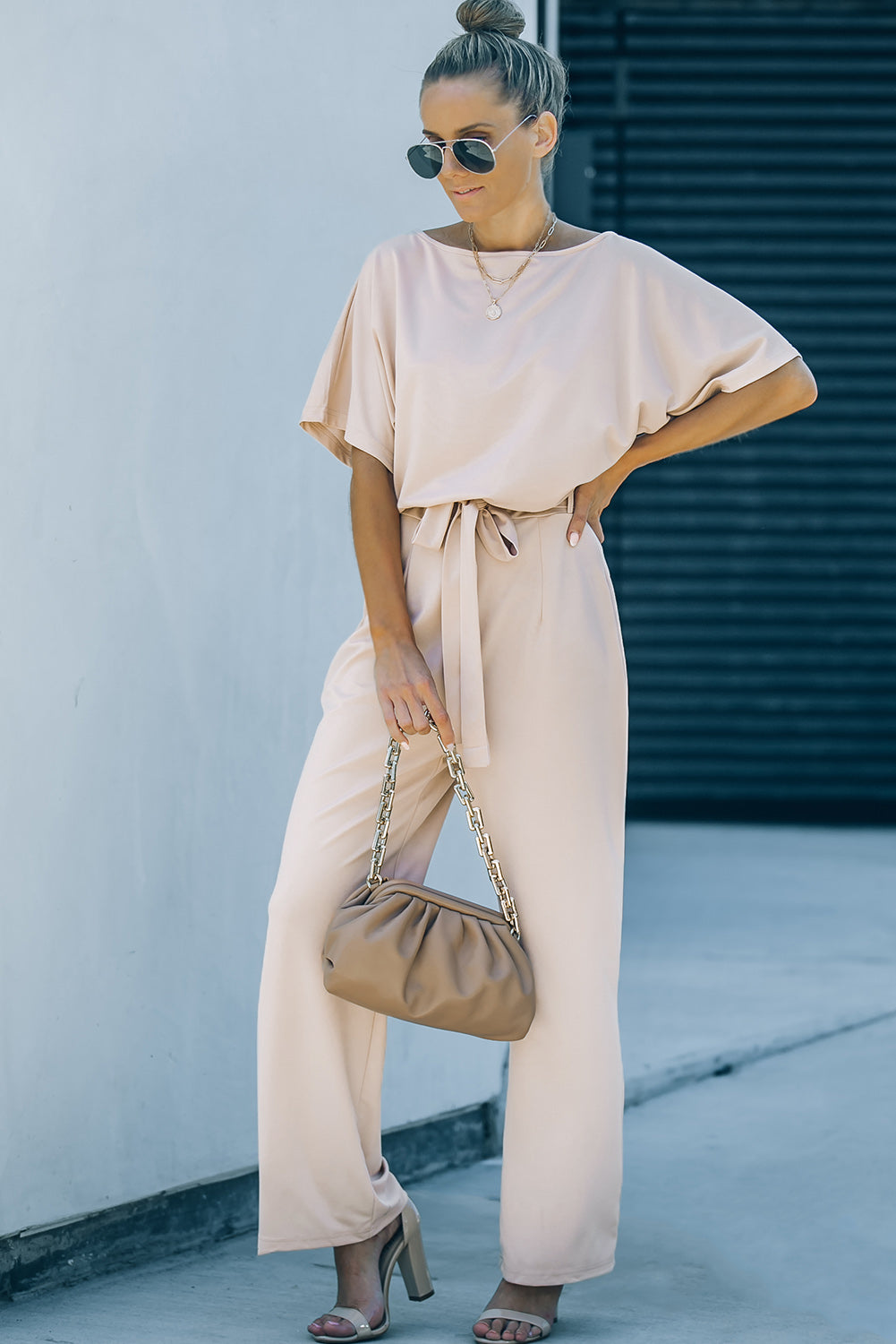 Apricot Oh So Glam Belted Wide Leg Jumpsuit