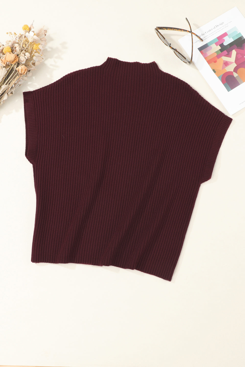 Mineral Red Patch Pocket Ribbed Knit Short Sleeve Sweater