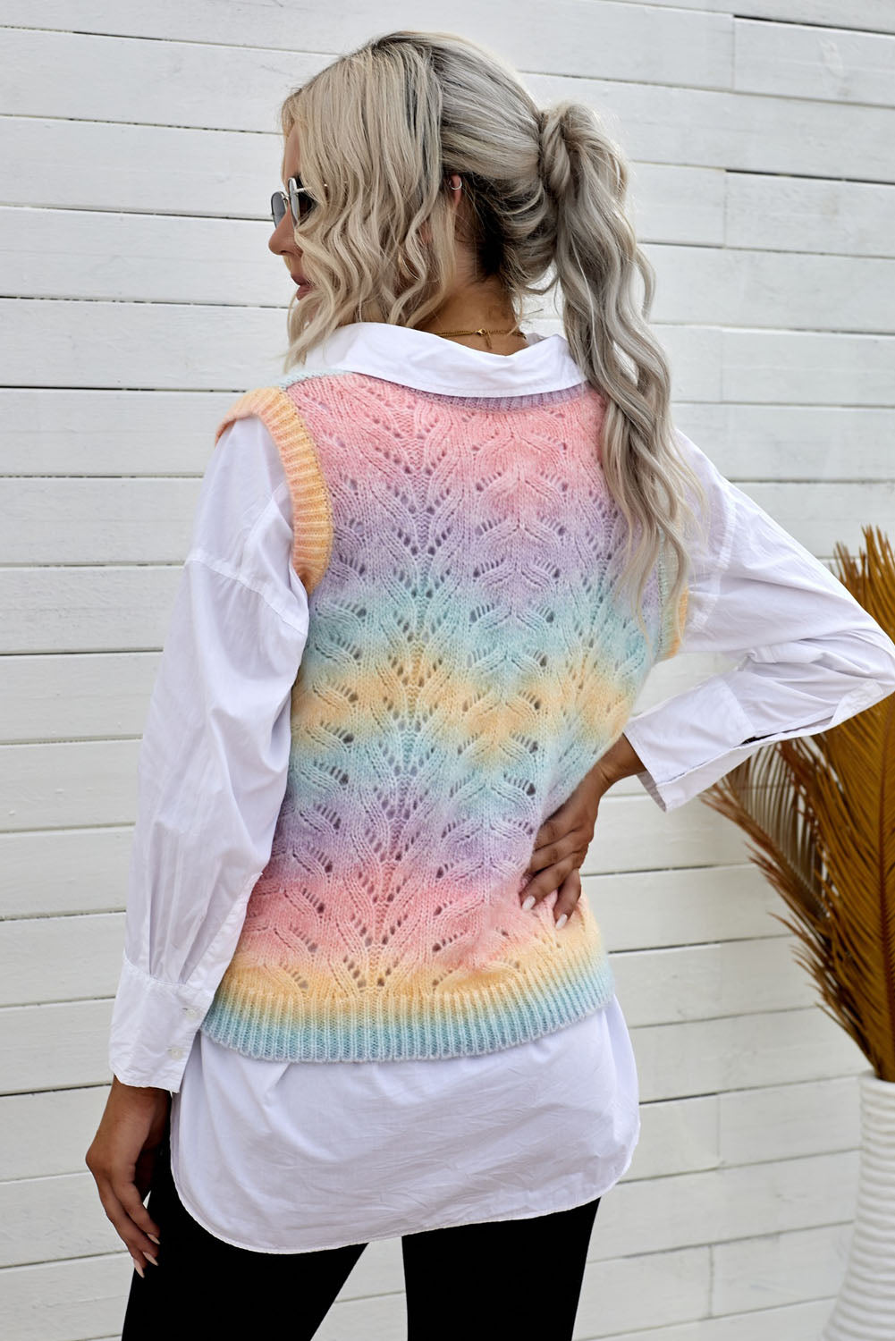 Multicolor V Neck Tie-dye Sweater Vest